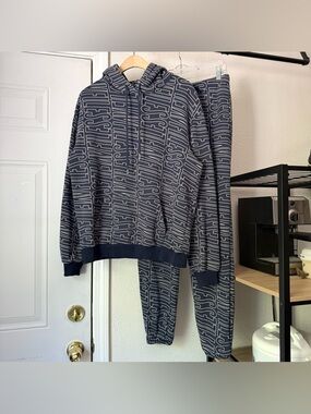 VFILES athletic navy white logo cotton long sleeve hoodie jogger sweat pants set